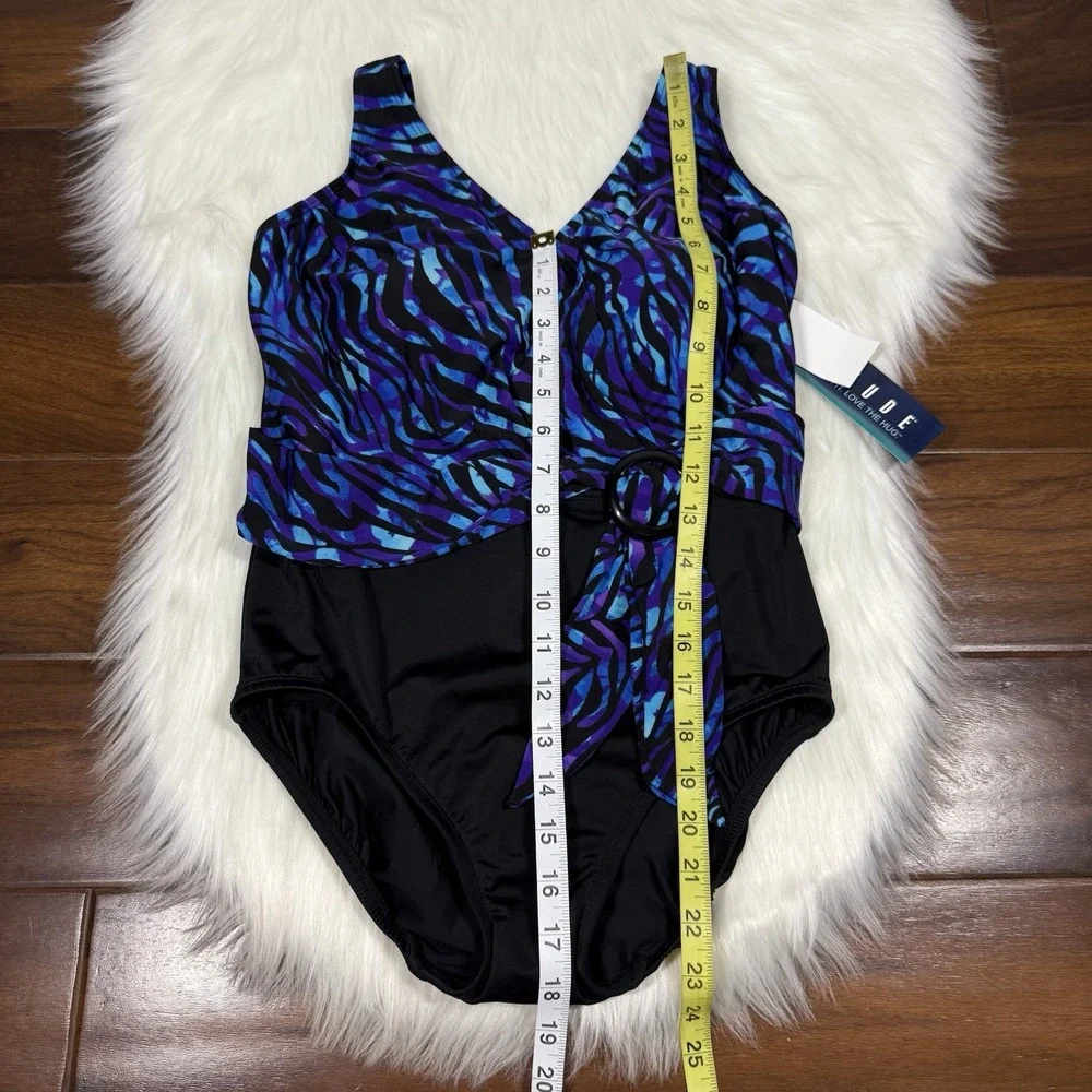 Longitude‎ Women's Size 8 Painted Safari Belted Surplice One Piece Swimsuit